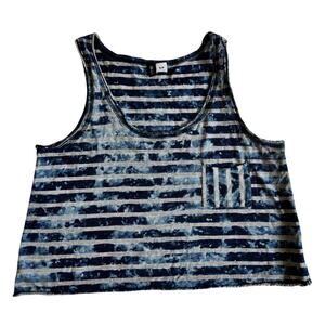 BDG Blue Gray Striped Cropped Tank Top Acid Wash Ribbed Small Essentials